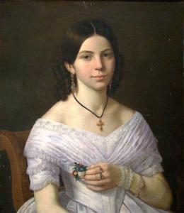 CASTELLI Anton Louis Gottlob 1805-1849,Elegantes Mädchen des Biedermeier mit Blum,Reiner Dannenberg 2009-03-27