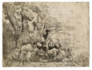 CASTIGLIONE IL GRECHETTO Giovanni Benedetto 1609-1664,Giovane pastore su mulo con un ,1638,Gonnelli 2023-11-28