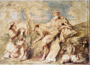 CASTIGLIONE IL GRECHETTO Giovanni Benedetto 1609-1664,Satyr And A Bacchante With Cup,1640,Sotheby's 2005-07-06