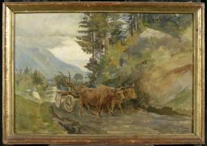 CASTRES Edouard 1838-1902,Cart with oxen,Galerie Koller CH 2010-06-21