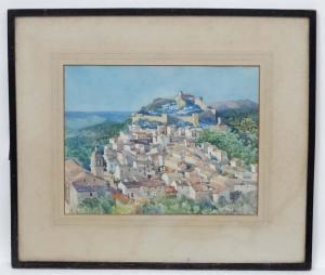 CASWALL Edith E 1912-1934,Medieval picturesque village and castle on a hill ,Dickins GB 2018-06-08