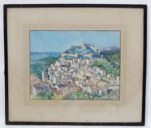 CASWALL Edith E 1912-1934,village and castle on a hill , possibly Posada , w,Dickins GB 2017-04-07