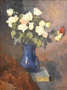 CATELIU teodor 1855,Vas albastru, carte și trandafiri,GoldArt RO 2015-11-11