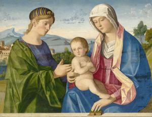 CATENA Vincenzo 1480-1531,THE MADONNA AND CHILD WITH A FEMALE SAINT BEFORE A,Sotheby's GB 2018-05-22