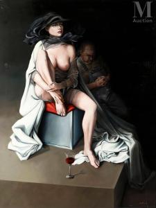 CATHIARD Yvette 1946,Fin de soirée Femme aux seins nus et verre de vin ,Millon & Associés 2023-03-22