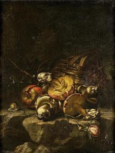CATTAMARA Paolo 1600-1700,A basket of grapes with mushrooms and a snail on a,1670,Bonhams 2009-12-09
