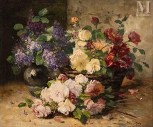 CAUCHOIS Eugene Henri 1850-1911,Bouquet de lilas et brassée roses,Millon & Associés FR 2024-01-25