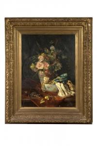 CAUCHOIS Eugene Henri 1850-1911,Nature morte aux fleurs et aux porcelaines d'Asie,Aguttes 2024-04-25