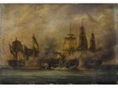 CAUSSE C 1800-1800,Combat naval Huile sur carton signé en bas à droit,Julien Debacker FR 2007-12-15