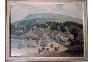 CAWTHORNE E,Downham looking towards Pendle with cattle in the road,1905,Silverwoods GB 2015-10-29