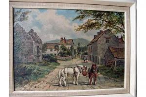 CAWTHORNE E,Worston Village with figures and two shire horses ,1905,Silverwoods GB 2015-10-29
