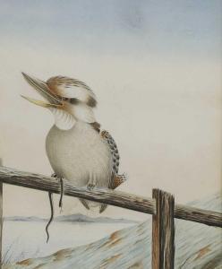 CAYLEY Jnr. Neville William 1886-1950,Kookaburra on a fence with a snake,Sworders GB 2021-06-02