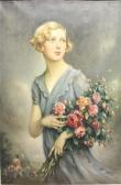 CAYRON Jules 1868-1940,Jeune femme au bouquet,1934,Ruellan FR 2017-07-08
