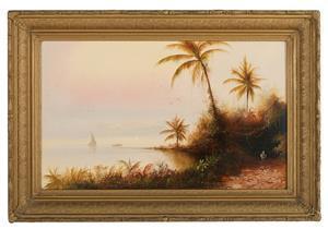 CAZABON Michel Jean 1813-1888,Caribbean Bay View with Palm Trees and a Flower P,New Orleans Auction 2021-06-05