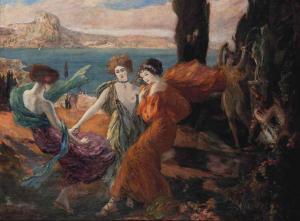CAZES Clovis 1883-1918,A classical idyll before an island, possibly Capri,Christie's GB 2014-09-11