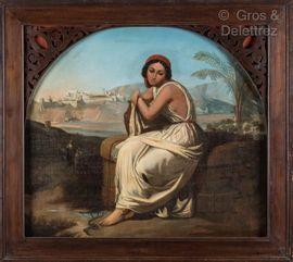 CAZES Romain 1810-1881,Rebecca au puits, devant les remparts de la ville,Gros-Delettrez 2021-06-28