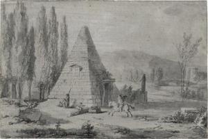 CAZIN Jean Baptiste 1782-1830,Landschaft mit einer Pyramide und figürlicher S,1782,Galerie Bassenge 2018-11-30
