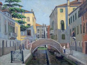 CEBOUL CHARLES,Promeneurs et gondolier auprès d'un pont à Venise,Lombrail - Teucquam FR 2016-06-18