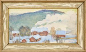 CELSING Elsa Backlund 1880-1974,Vinterlandskap med röda hus,1948,Uppsala Auction SE 2018-08-28