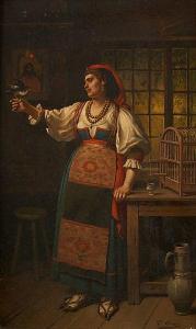 CERIEZ Theodore 1832-1904,Femme et son oiseau domestiqué,1000,Horta BE 2020-10-12