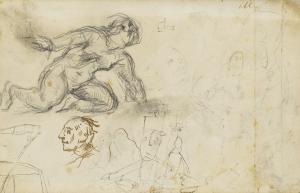 CEZANNE Paul 1839-1906,ÉTUDE D'UN FIGURE, AGENOUILLÉ ET CROQUIS CARICATUR,1866,Sotheby's 2017-05-17