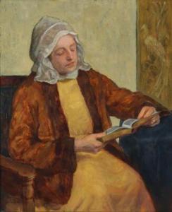 CEZAR Kunwald,Portrait of a reading woman in a yellow dress and ,1904,Bruun Rasmussen 2017-09-11