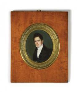 CHABANNE Flavien Emmanuel 1799-1859,Portrait d\’un élégant au gilet noir,1832,Osenat FR 2021-12-12