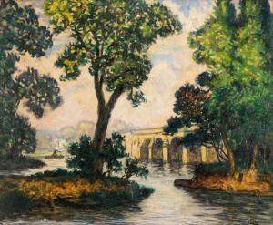 CHABAS Maurice 1862-1947,Paysage au pont,Marambat-Camper FR 2023-10-18