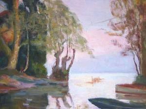 CHABLOZ Alfred 1866-1951,Barques dans un sous-bois au bord du lac,Blavignac CH 2007-03-22