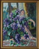 CHABOT Jean 1914-2015,Femme dans un intérieur au bouquet de lilas,Ruellan FR 2014-08-07