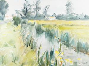 CHABOT Jean 1914-2015,Petit cours d'eau aux iris jaunes,Ruellan FR 2020-02-29