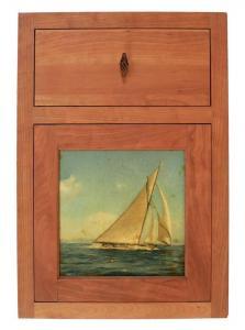 CHADWICK SUSAN,Mahogany cabinet door with inset painting of a racing sailboat,Eldred's US 2015-07-09
