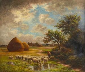 CHAIGNEAU Paul 1830-1906,Bergère et son troupeau dans la plaine de Barbizon,Art Richelieu 2016-06-05