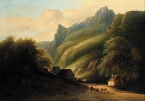 CHAINBAUX Louis Nicholas 1831-1851,A drover with his livestock by a mountainside ha,1834,Christie's 2001-08-30