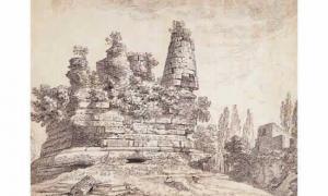 CHAIX Louis 1740-1811,“ ruine romaine ” pierre noire 37,Coutau-Begarie FR 1999-11-24