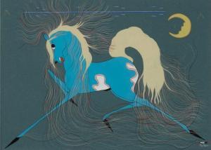 CHALEE Pop 1908-1993,Blue Horse with Slice of Yellow Moon,Santa Fe Art Auction US 2024-02-08