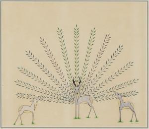 CHALEE Pop 1908-1993,Untitled (Family of Deer and Plant Life,Santa Fe Art Auction US 2022-08-13