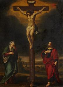 CHALETTE Jean 1581-1643,Christ en croix avec la Vierge et Saint Jean,Aguttes FR 2013-11-05