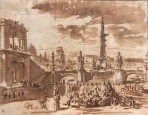 CHALLE Charles Michel Ange 1718-1778,Place italienne animée,Ferri FR 2023-03-31