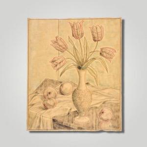 CHALLOU Jacques 1900-1900,Bouquet de tulipes et pêches,Rossini FR 2023-01-11