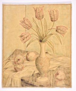 CHALLOU Jacques 1900-1900,Bouquet de tulipes et pêches,Rossini FR 2020-10-21