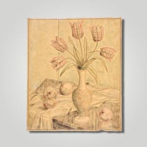 CHALLOU Jacques 1900-1900,Bouquet de tulipes et peches,Rossini FR 2022-09-15