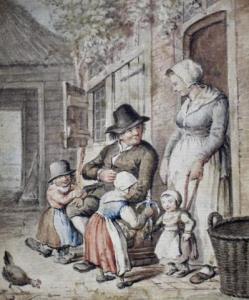 CHALON Christina 1748-1808,Tafereel met boerenfamilie met kinderen voor een h,Venduehuis 2022-02-22