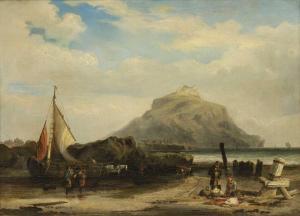 CHALON John James 1778-1854,A view of Saint Michael's Mount with fishermen in ,Sworders 2021-09-14