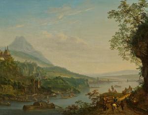 CHALON Louis 1687-1741,Ideale Flusslandschaft mit Blick auf Frankfurt,1729,Van Ham DE 2021-06-02