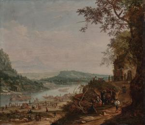 CHALON Louis 1687-1741,River landscape of the Rhine Valley, with boats, v,1727,Sotheby's 2023-10-06
