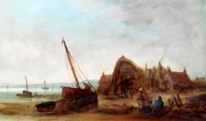 CHAMBERS George William Crawford,Fisher Folk and Fishing Huts on Beach,Westbridge 2022-10-29