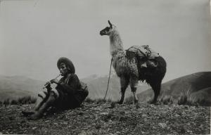 CHAMBI Martín,Tristesse des Andes, Indien à la flûte avec lama, ,c. 1928,Yann Le Mouel 2023-06-06