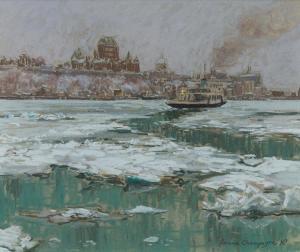 CHAMPAGNE Horace 1937,Winter Mist (Ferry Crossing to Quebec City from Levis),Heffel CA 2024-01-25