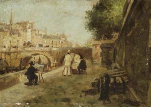 CHAMPIN Amélie 1845-1865,Maler in einer Strasse von Paris.,Galerie Koller CH 2006-03-20